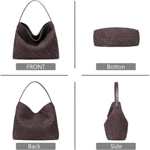 Women’s Faux Suede Hobo Tote Bag Large Brown Travel Crossbody Purse - Picture 5 of 6